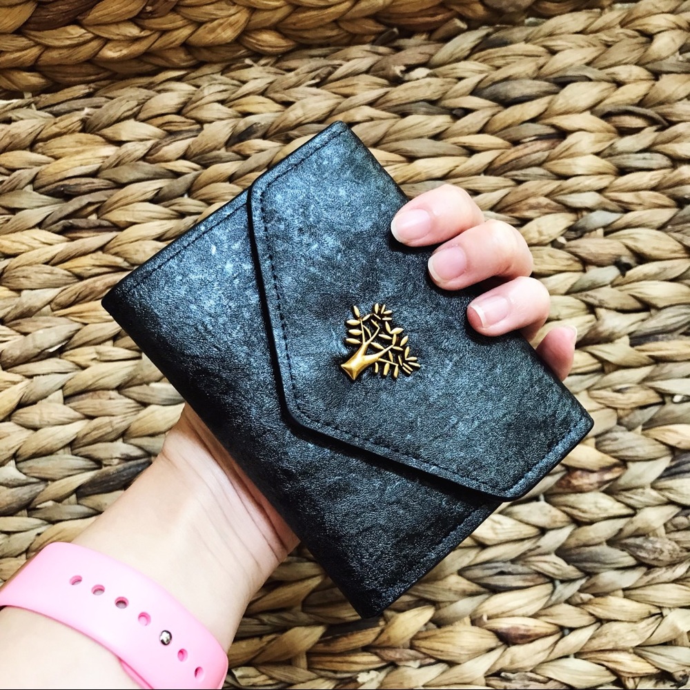 Black Women's Wallet with Gold Tree Accent